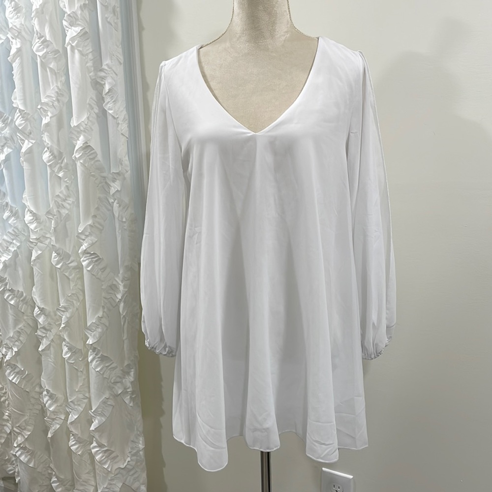 Three Seasons White Cut Out Asymmetrical Tunic Mini Dress Women Large NWT